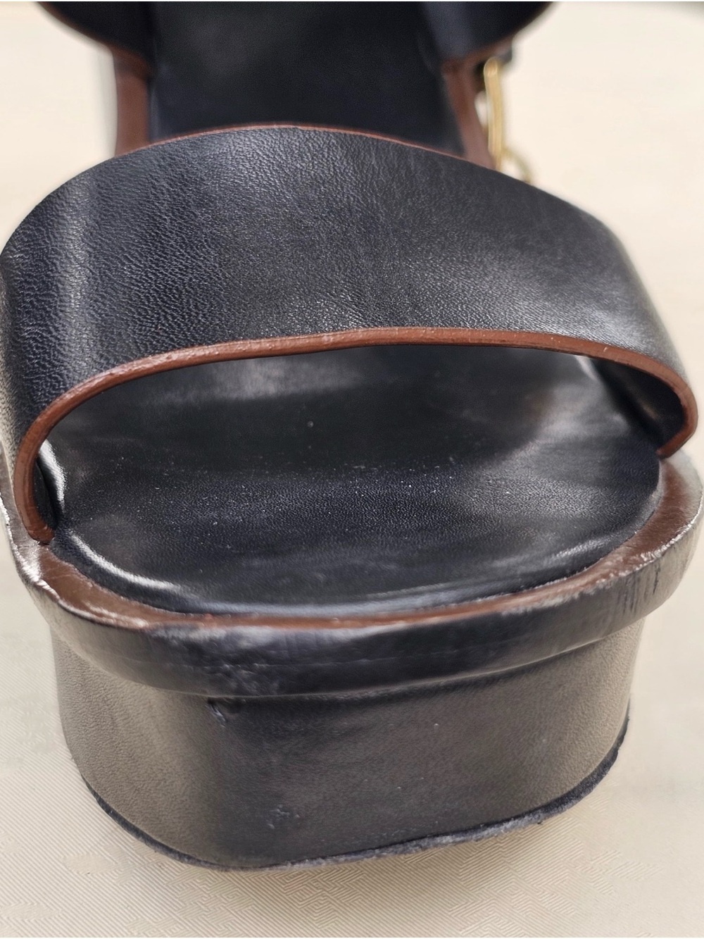π€ Tory Burch Black Leather Platform Wedge Sandals Size 8.5 - Picture 11 of 14